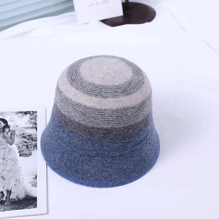 Retro Simple Striped Wool Warmer Basin Cap