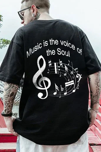 MUSIC IS THE VOICE OF THE SOUL Graphic Printing Casul Man's Short-sleeved T-shirt