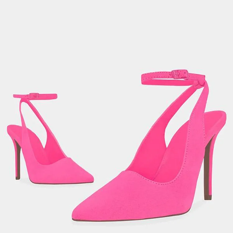 Pink Pointed Stiletto Heels Classic Ankle Strap Shoes Suede Pumps |FSJ Shoes