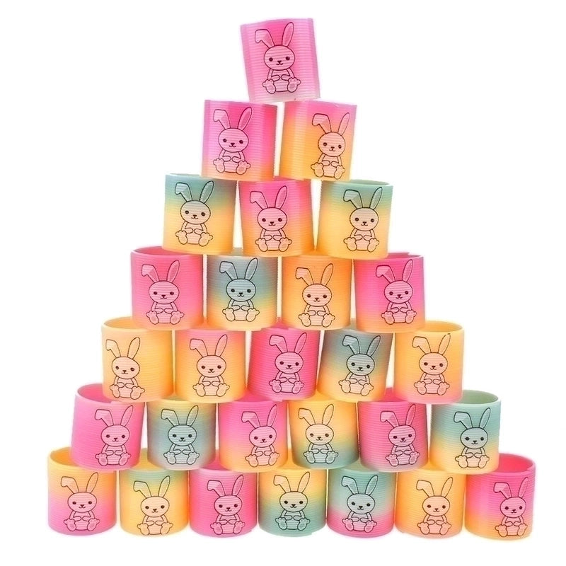 12 Pieces Cute 3. 5cm Children's Colorful Spring Coil Little White Rabbit Rainbow Elastic Force Circle Toy