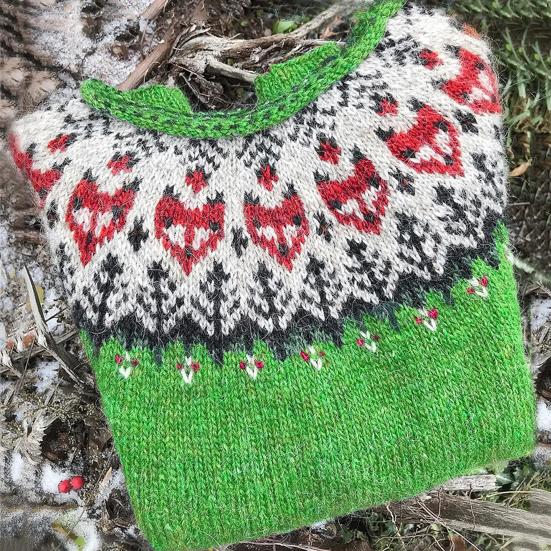 Vintage Fox Head Print Crew Neck Sweater