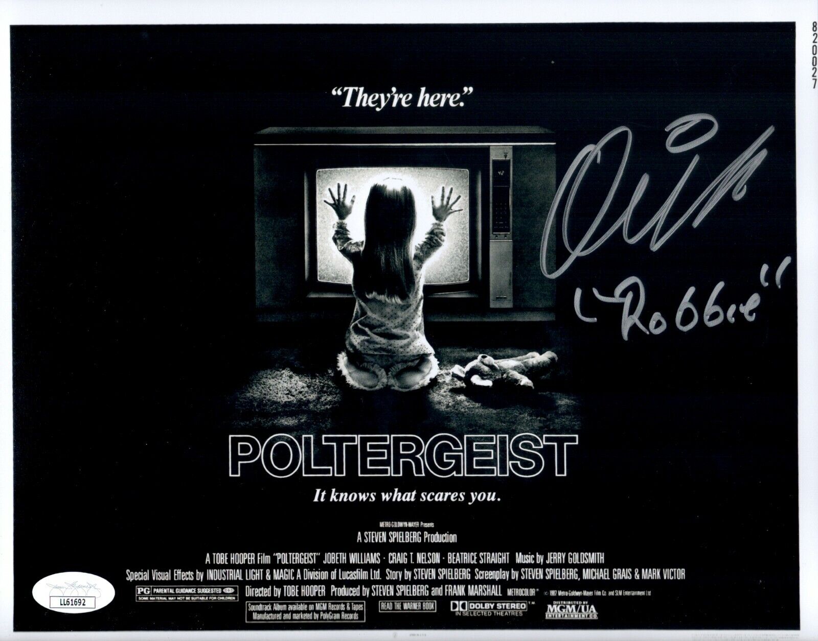 OLIVER ROBINS Signed ROBBIE 8x10 Photo Poster painting POLTERGEIST Horror Autograph JSA COA Cert