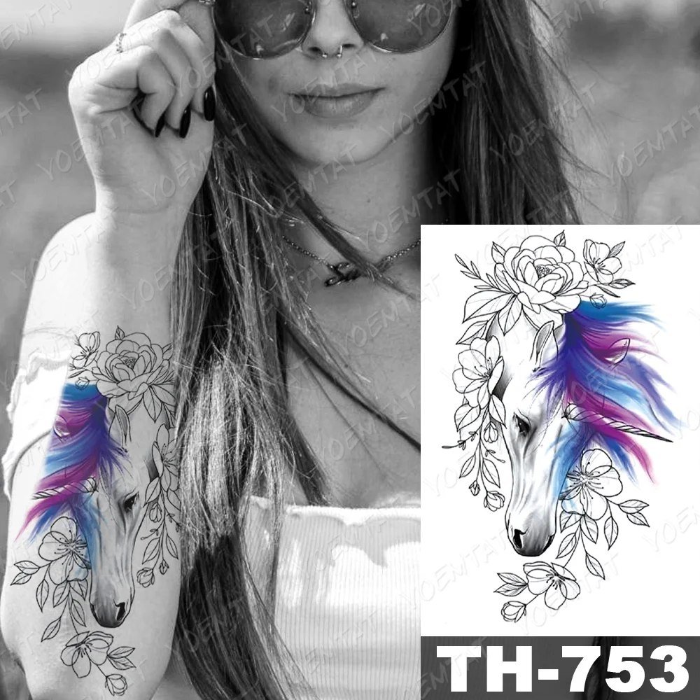 Sdrawing Temporary Tattoo Stickers Wolf Tiger Leopard Lion Moon Feather Star Flash Tattoos Female Back Body Art Fake Tatoo
