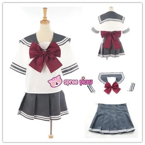 Daily Cosplay Sailor Moon Sailor Pluto Setsuna Meiou Sailor Seifuku Grey Uniform Top/Skirt/Bow SP151751/2