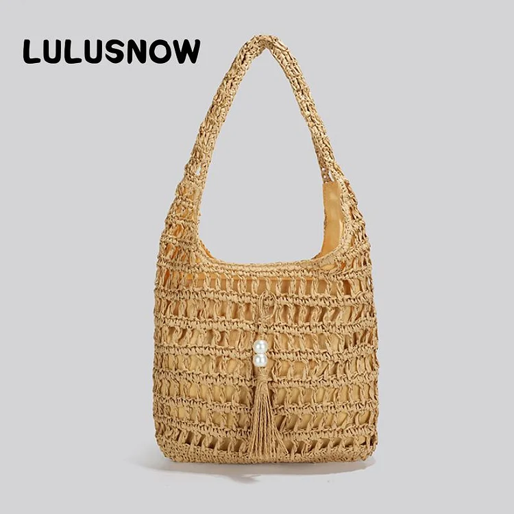 Lulusnow Handmade Straw Beach Summer Bag Crochet Shoulder Bag  Minimalist Lifestyle