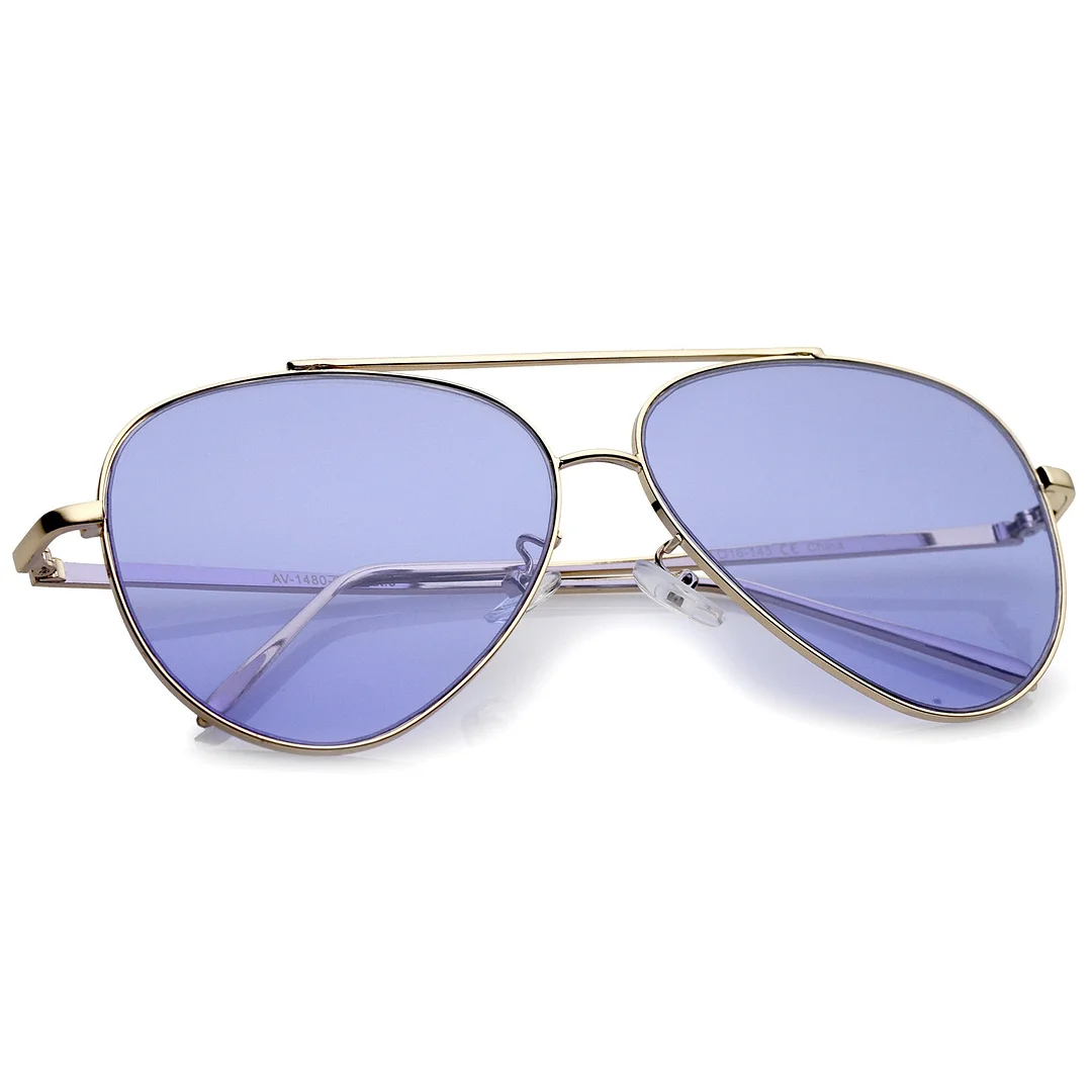 Retro Metal Frame Double Nose Bridge Color Flat Lens Aviator glasses 60mm