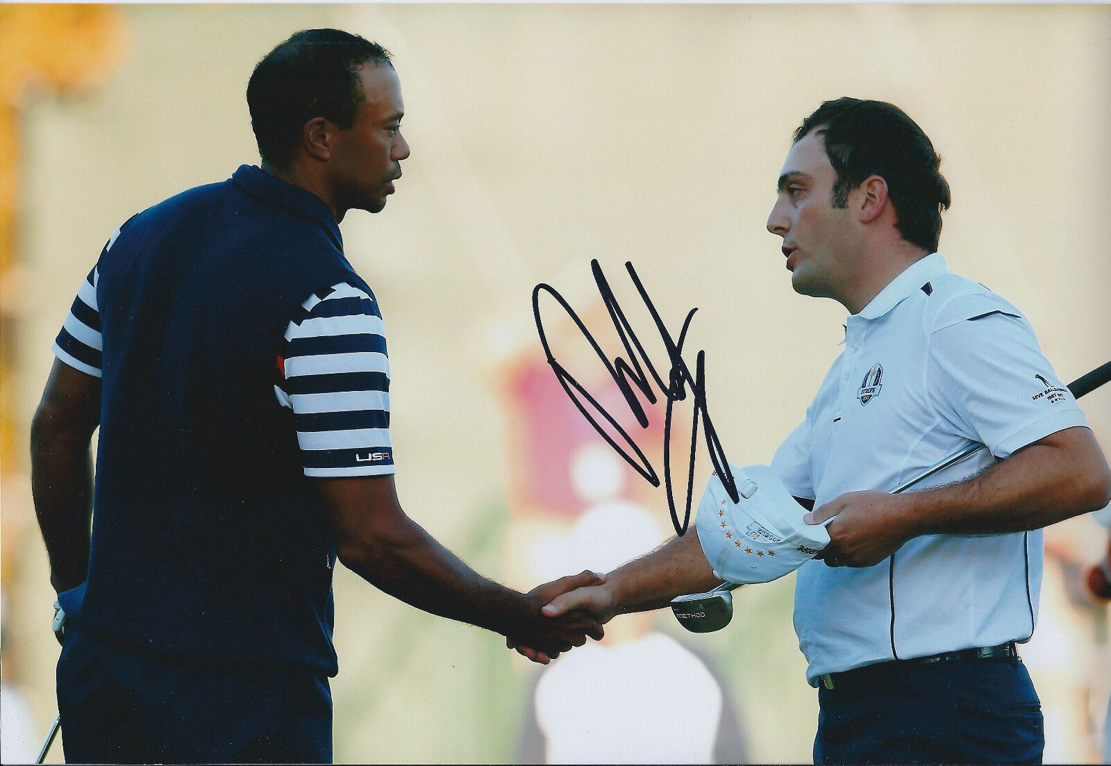 Francesco MOLINARI SIGNED Autograph 12x8 Photo Poster painting against Tiger WOODS AFTAL COA