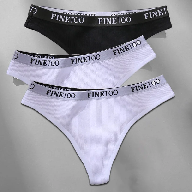 FINETOO 3PCS/Set M-XL Women's Cotton Thong Female Underpant Letter Waist Underwear For Ladies Sexy G-string Brief Woman Lingerie