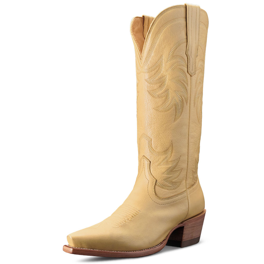 Block Heel Embroidered Snip Toe Yellow Cowboy Boots for Women Nicepairs