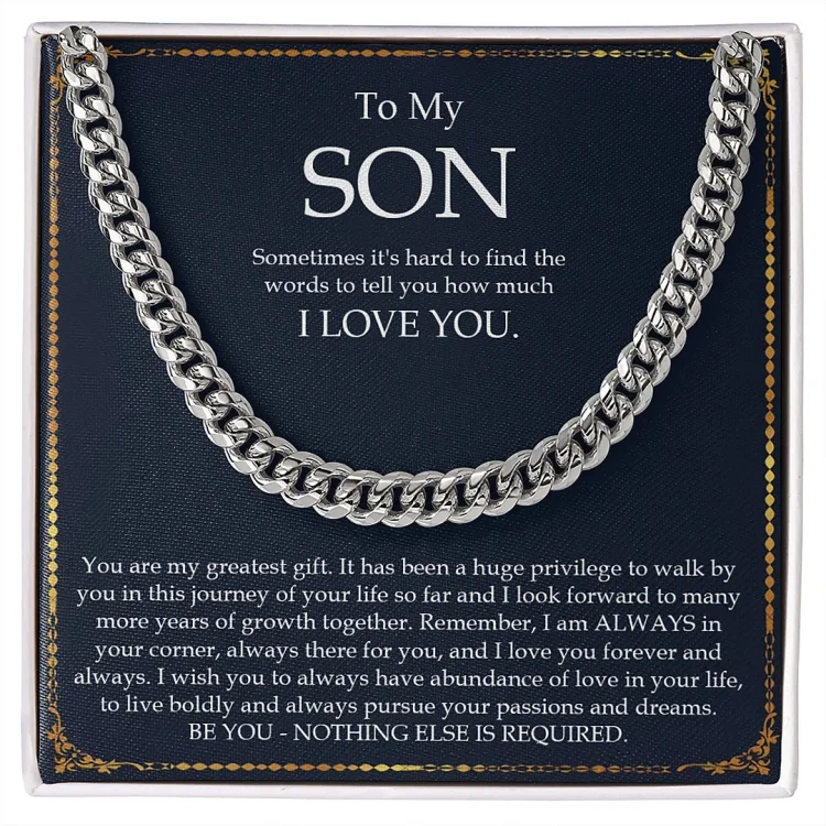 To My Son Cuban Chain Necklace Set With Gift Card Gift Box-55cm Men Stainless Steel Necklace Warm Gift