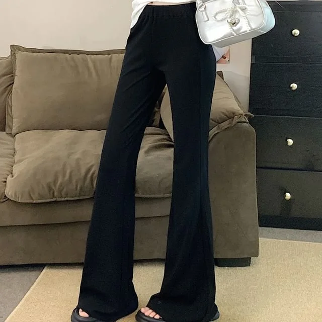 Plain Pants Rise Flared Mid