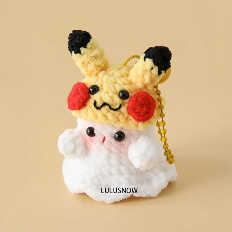 Lulusnow Handmade Orange Halloween Amigurumi Ghost Pikachu Hat  Crochet Key Chain Bag Accessories