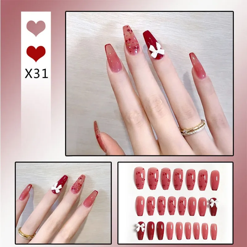 24pcs Butterfly decorated false nails Removable Long Paragraph Fashion Manicure press on nail tips full cover acrylic for girls-Nail Inspo