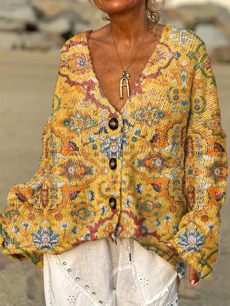 Women's Retro Ethnic Art Patterns Casual Pullover Sweater