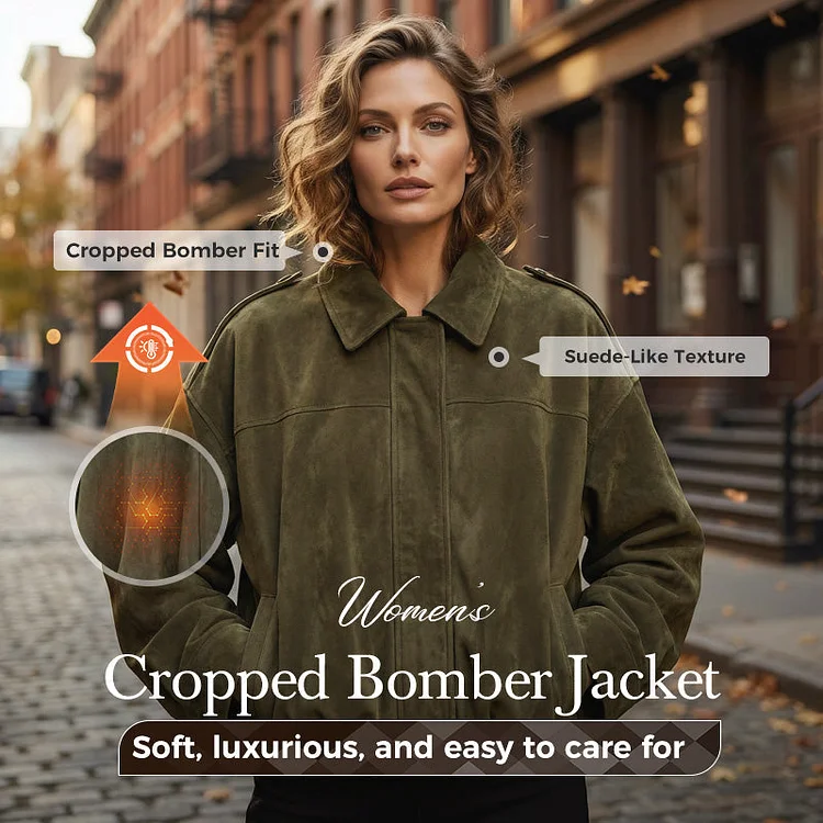 Giacca bomber corta da donna effetto scamosciato