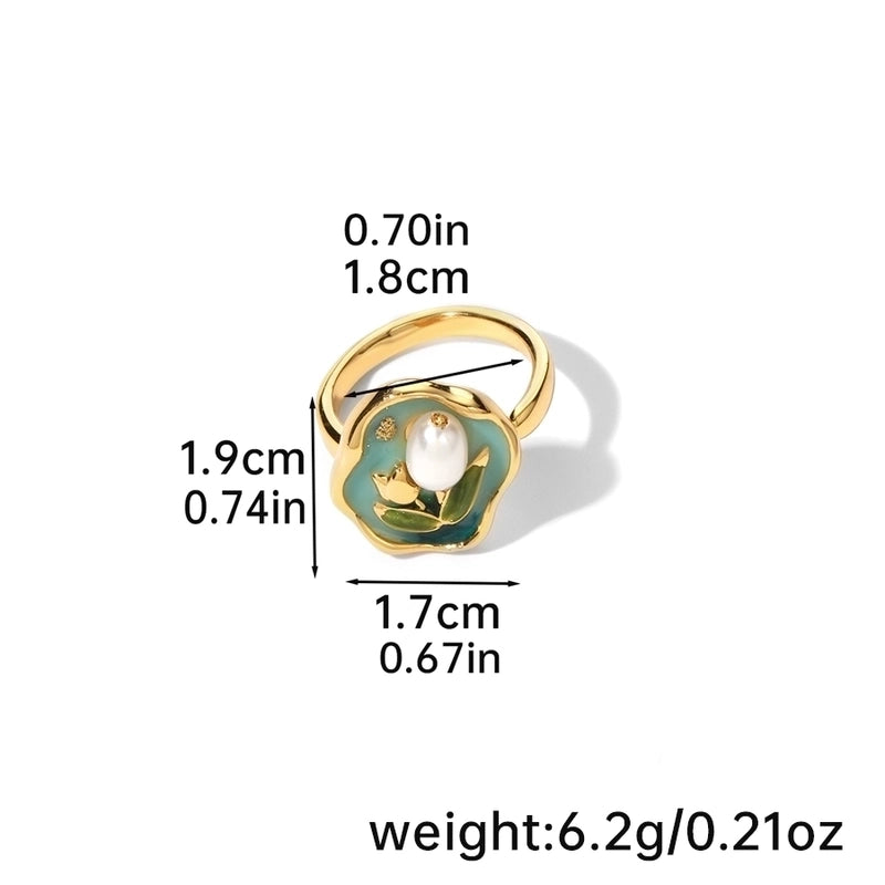 Copper Inlay Rose Pearl Open Rings