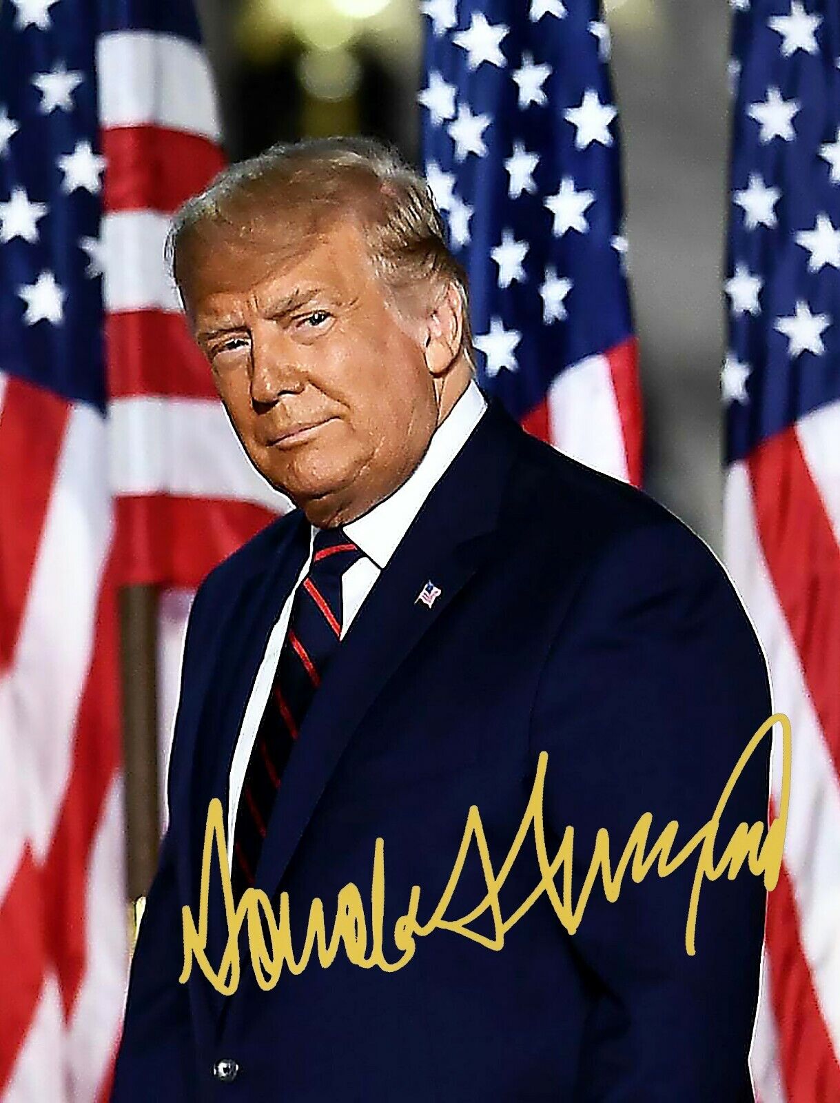 PRESIDENT DONALD TRUMP WHITE HOUSE USA FLAGS SIGNED 8.5X11 Photo Poster painting PICTURE REPRINT