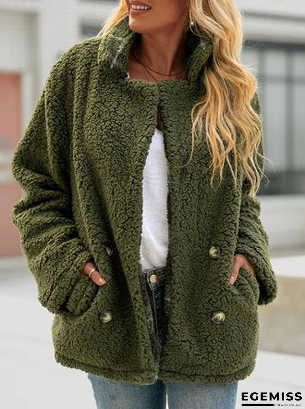 Casual Long Sleeve Faux Fur Outerwear | EGEMISS