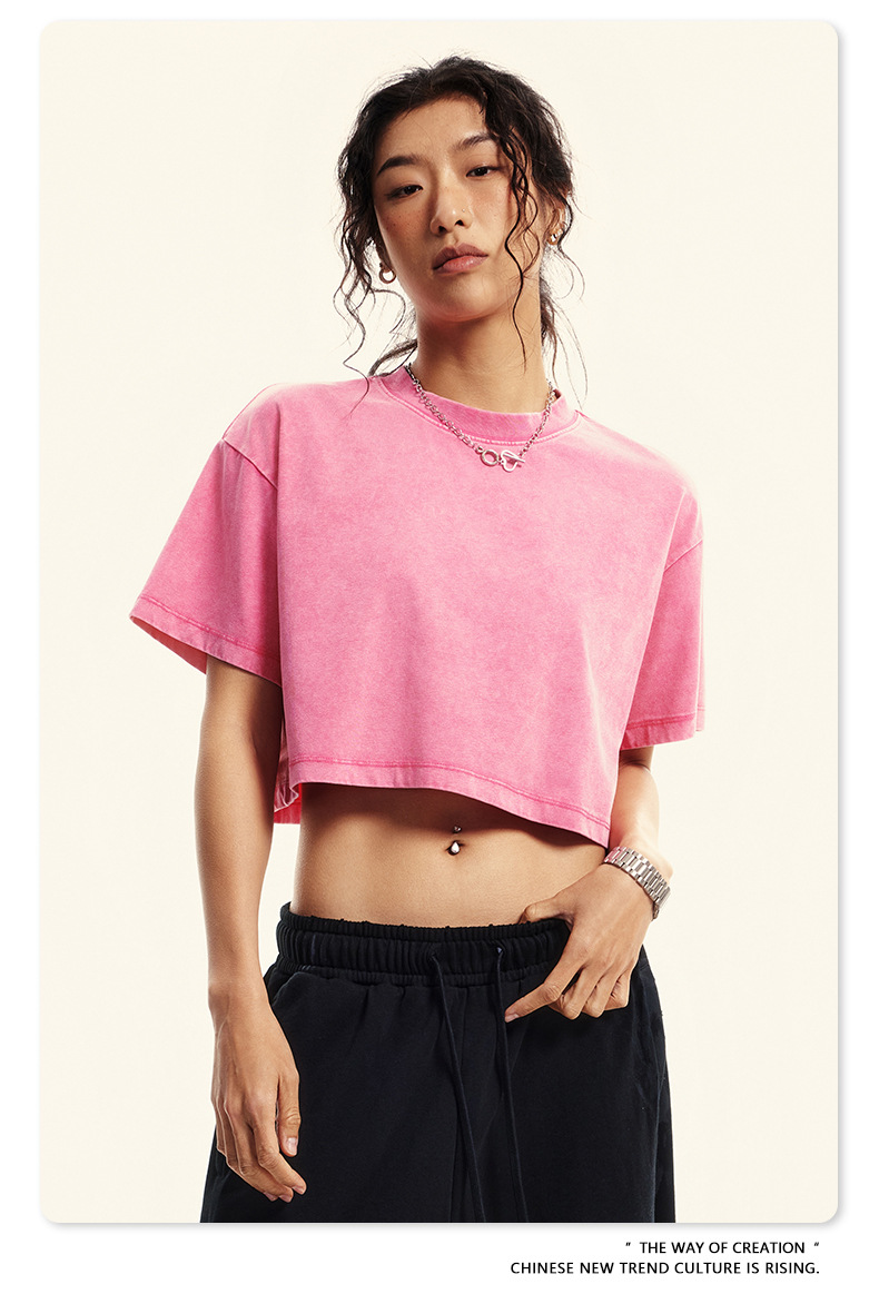 Solid Casual Crew Neck Short Sleeve Cropped T-Shirt