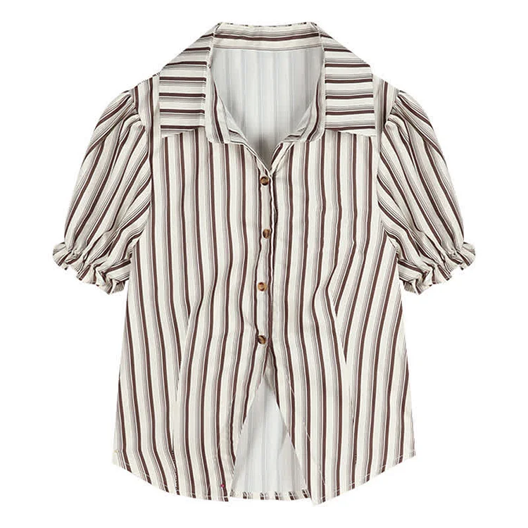 Puff Sleeve Stripe T-Shirt Vest Layered Mini Skirt - Modakawa modakawa