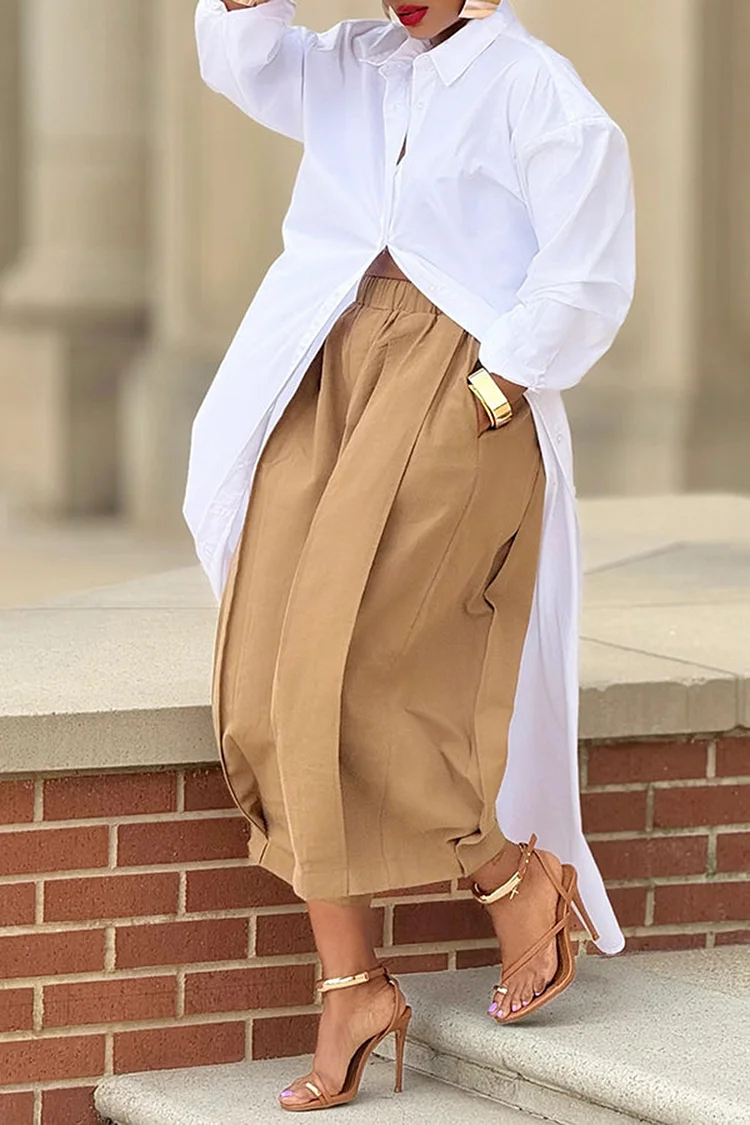 Plus Size Daily Khaki Pocket Wide Leg Pants[Pre-Order]