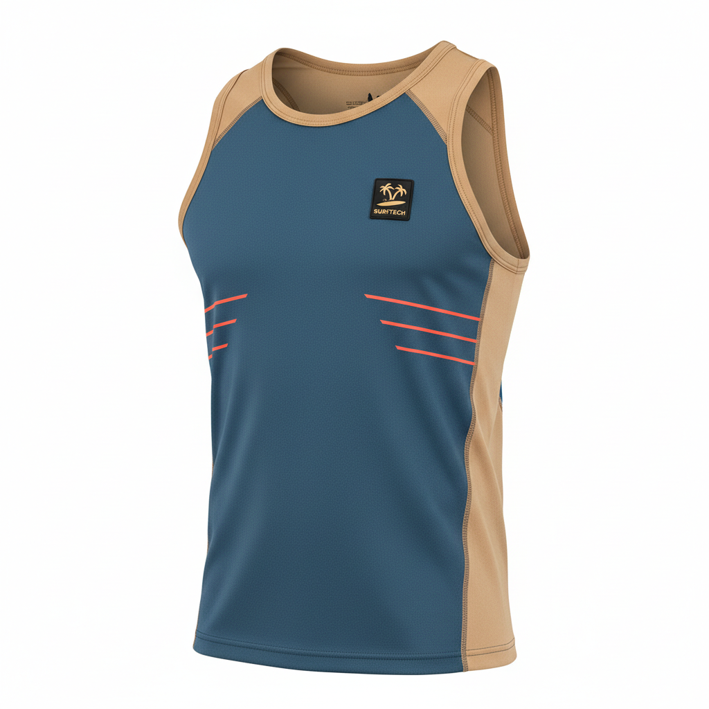 thesupersurf Blue and Beige Athletic Tank Top with Surftech Logo 