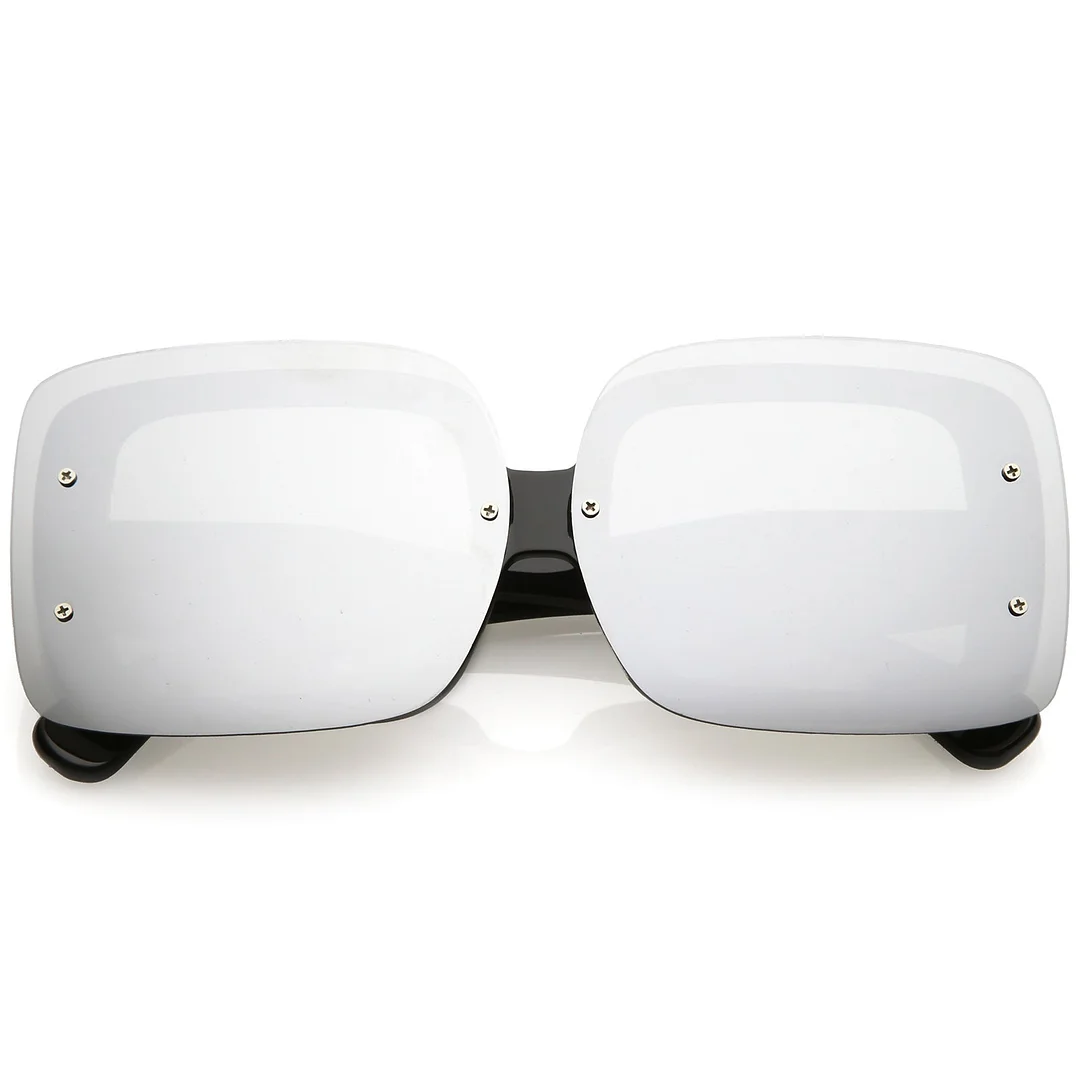 Bold Rimless Square glasses Chunky Arms Color Mirror Lens 71mm