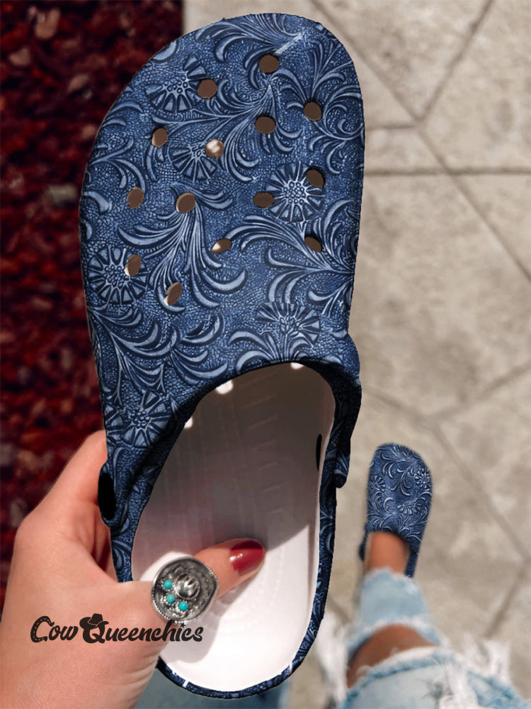 Blue Dark Printed Casual Slippers Blue / 36
