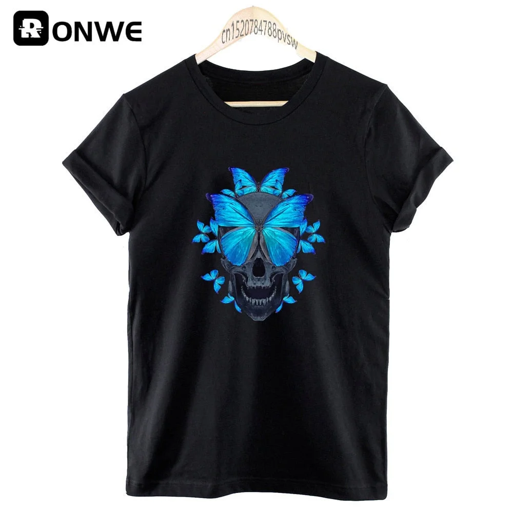 Butterfly and Skull Graphic Fashion Women T-shirt Female Watercolor Ulzzang Girl Tops Tee Y2k Clothing,Drop Shipping