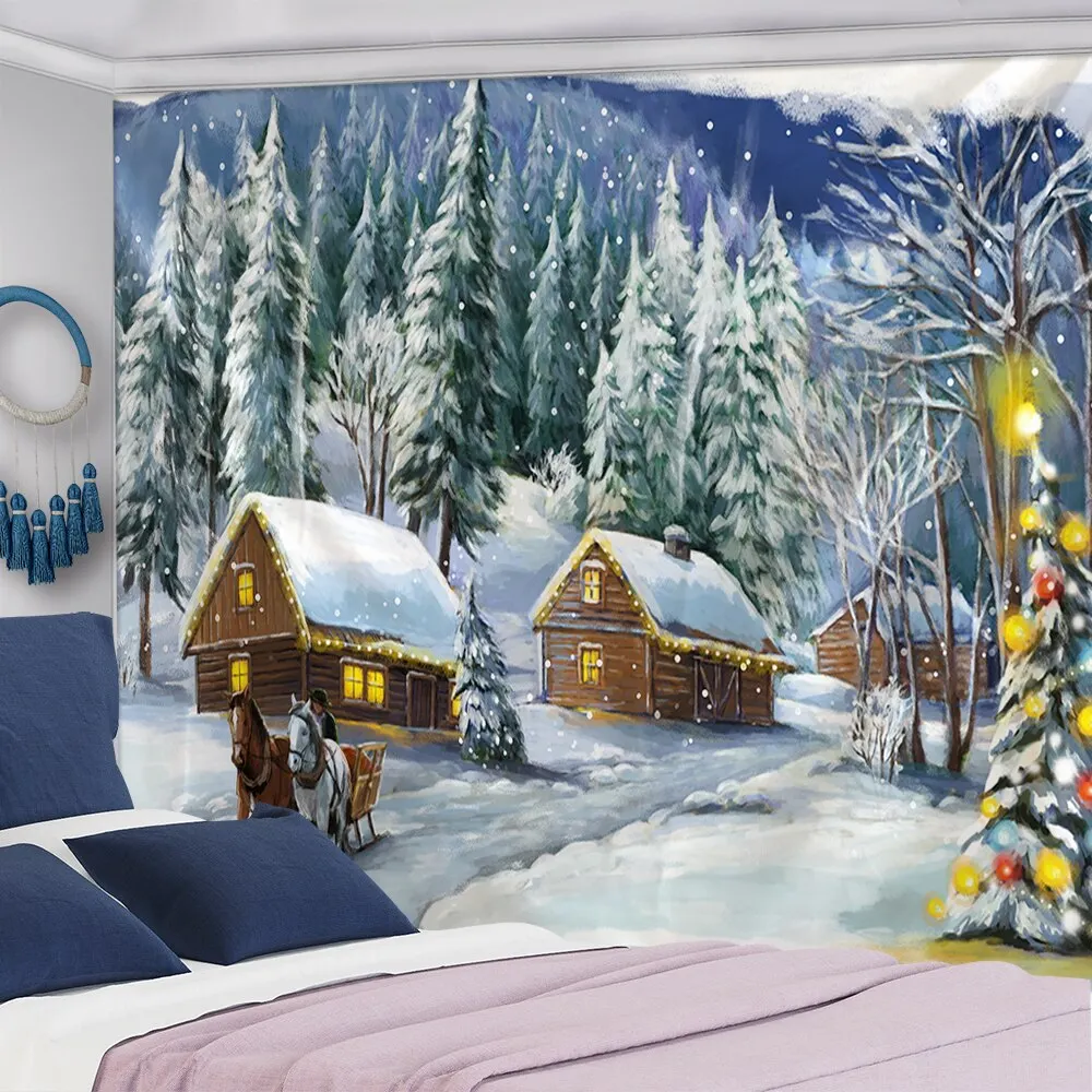 Christmas Tapestry Snowman Christmas Tree Warm Feeling Beautiful Home Decoration Polyester Thin Christmas Wall Hanging Cloth