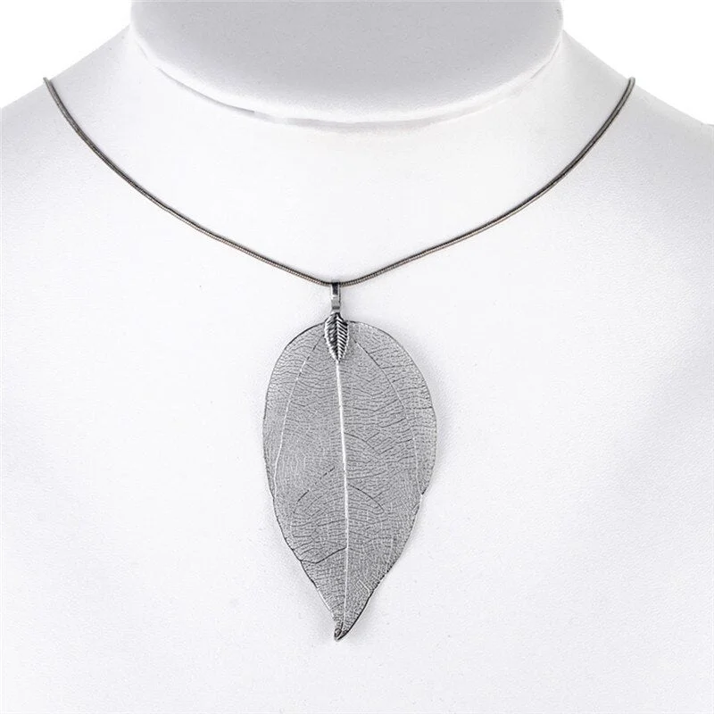 Natural Long Leaf Pendants Necklace Female Necklaces Fashion Jewelry For Women Stray Leaves Unique Sweater Pendant