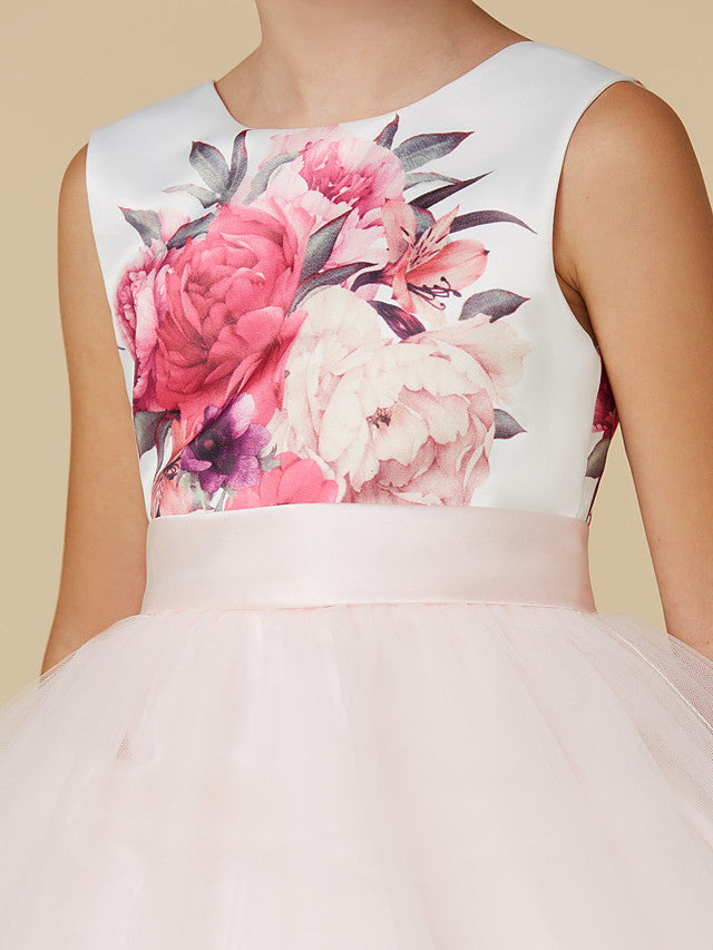 Jewel Illussion Neck Flower Girl Dress with Tulle lace main image 1