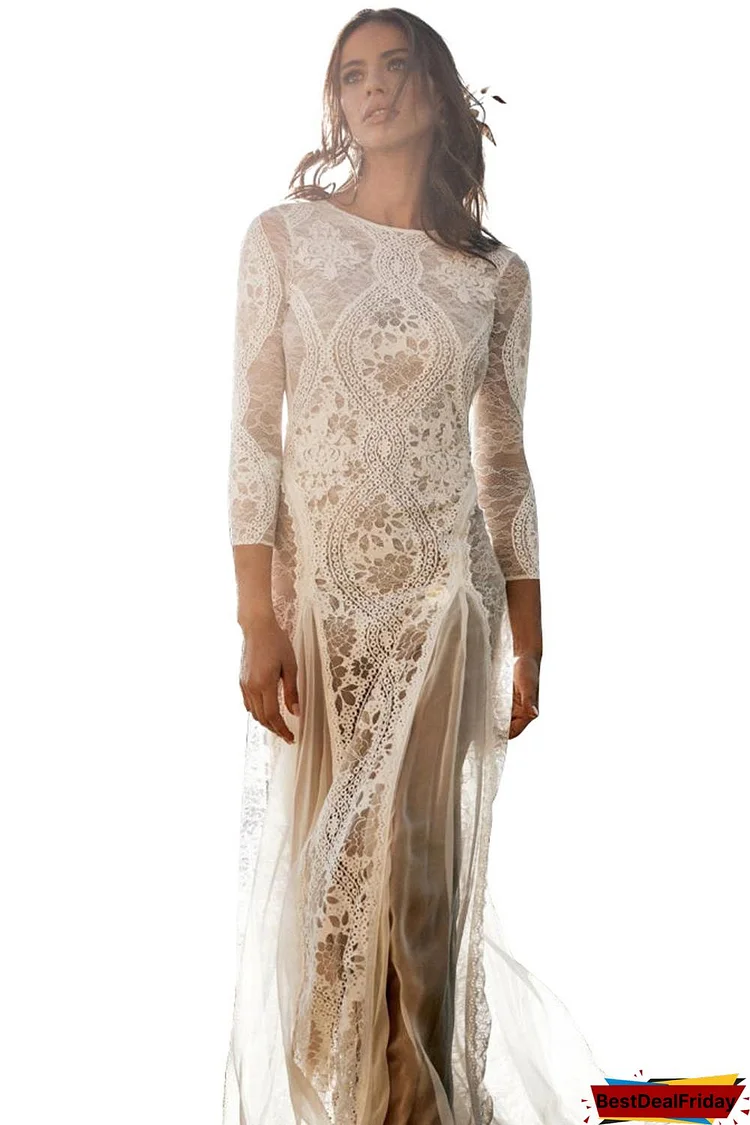 BestDealFriday Dreamy Long Sleeve Floral Lace Prom Dress P1480886
