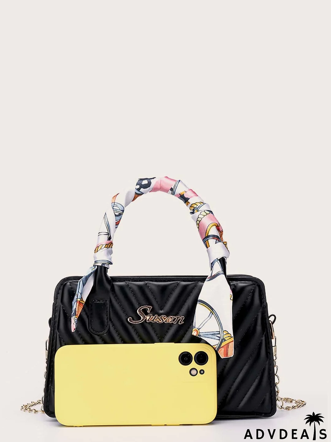 Metal Decor Quilted Chain Satchel Bag