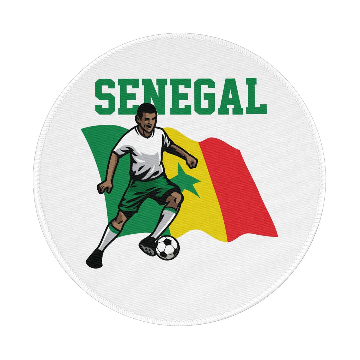 Senegal Soccer Player Non-Slip Rubber Round Mouse Pad