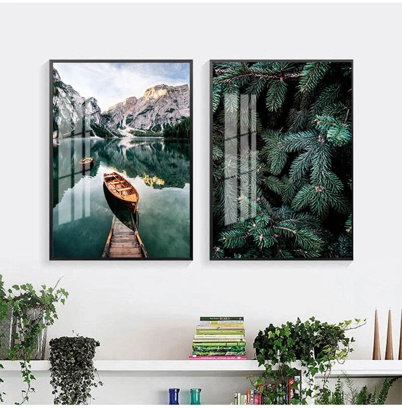 Nordic Fog Forest Deer Animal Canvas Wall Art Print Painting Mountain Lake Landscape Poster Nature Decorative Picture Home