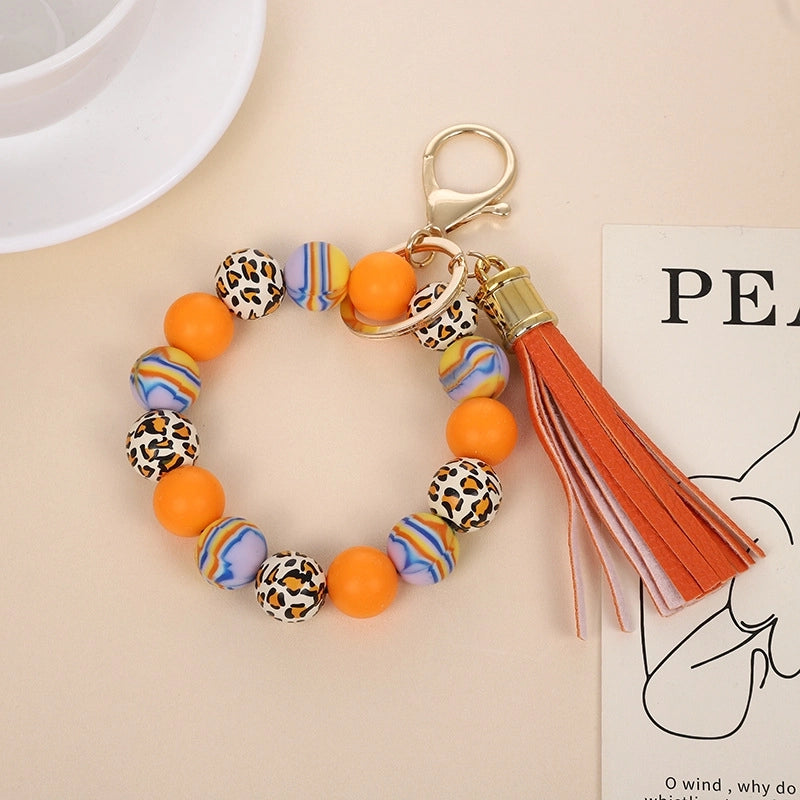 Vintage Style Minimalist Leopard Silica Gel Beaded Unisex Bag Pendant Keychain