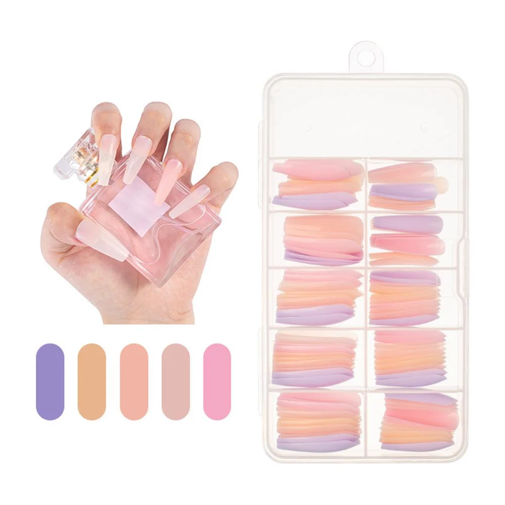 100Pcs Colorful Acrylic False Long Coffin Nails Fake Nails Flat Shape Art Tips Natural Full Cover Fake Nail Tips Manicure Tools-Nail Inspo
