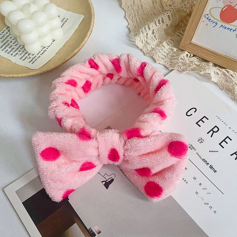 Leopard Stripe Bow Hair Band Women’s Face Washing Sports Hair Band Coral Fleece Hair Accessories