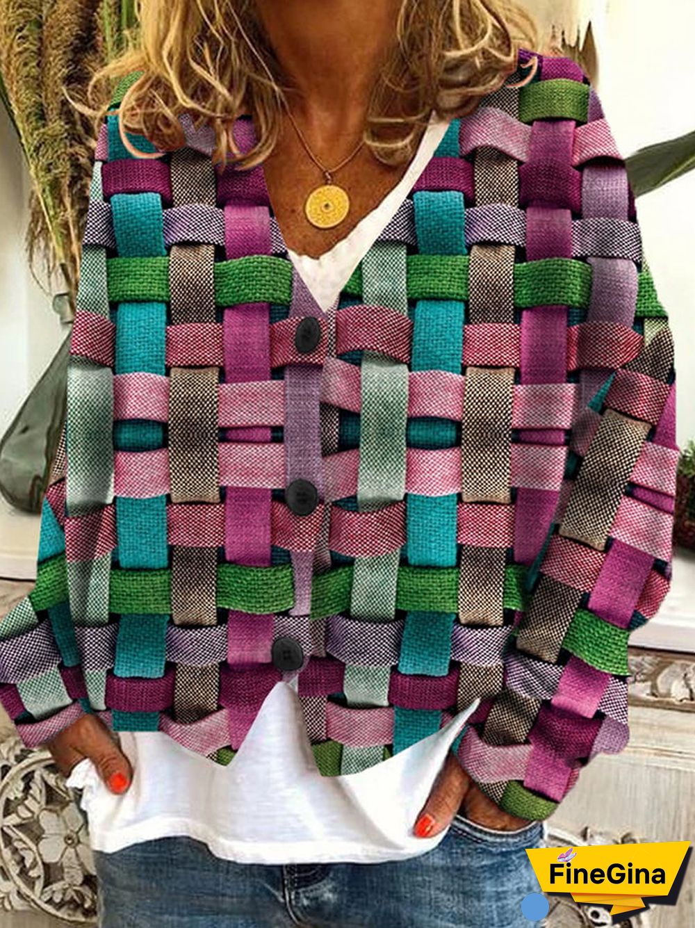 Vintage Check Print Casual Loose Button Flannel Cardigan