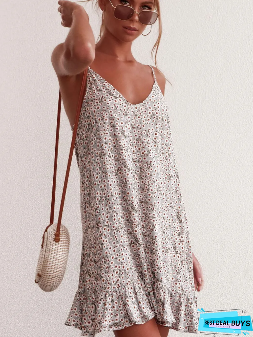 Sexy Women's Halter Top Travel Holiday Floral Print Dress