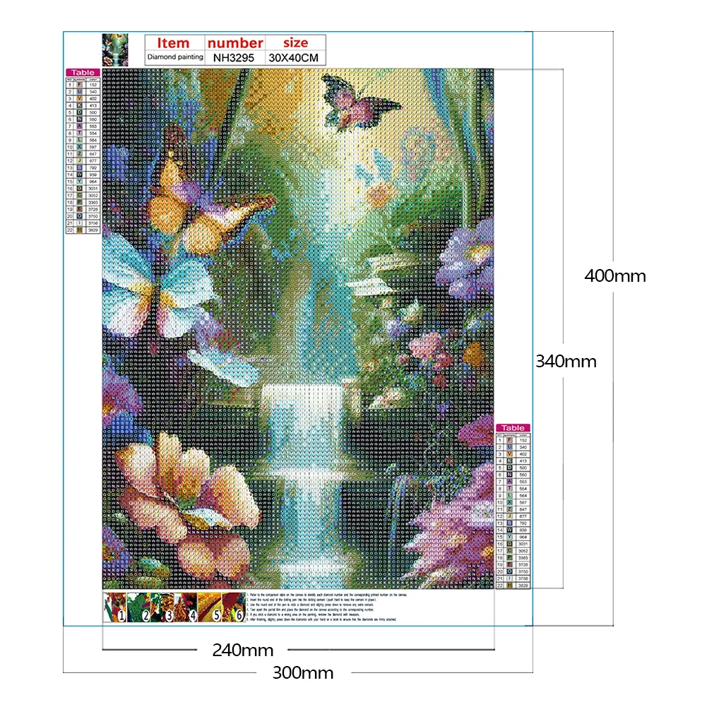 Diamond Painting - Full Round Drill - Flower Butterfly Waterfall(30*40cm)