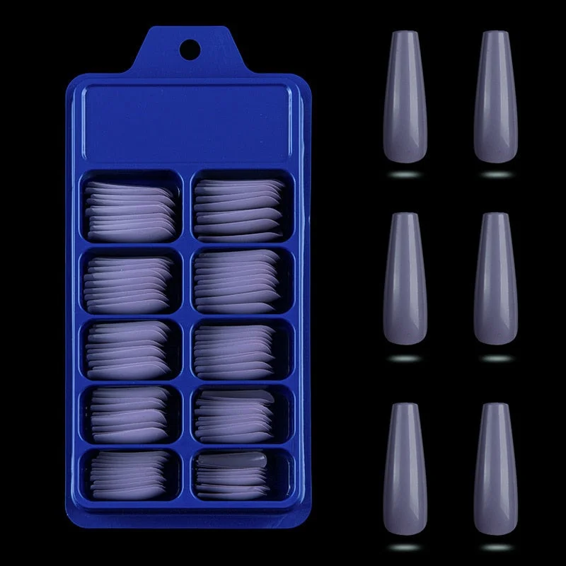 100 Pieces Long Press Fake Nails Full Acrylic Pressed Fake Nail Cover Reusable Full Coverage Nail Tips Manicure Tool CL05