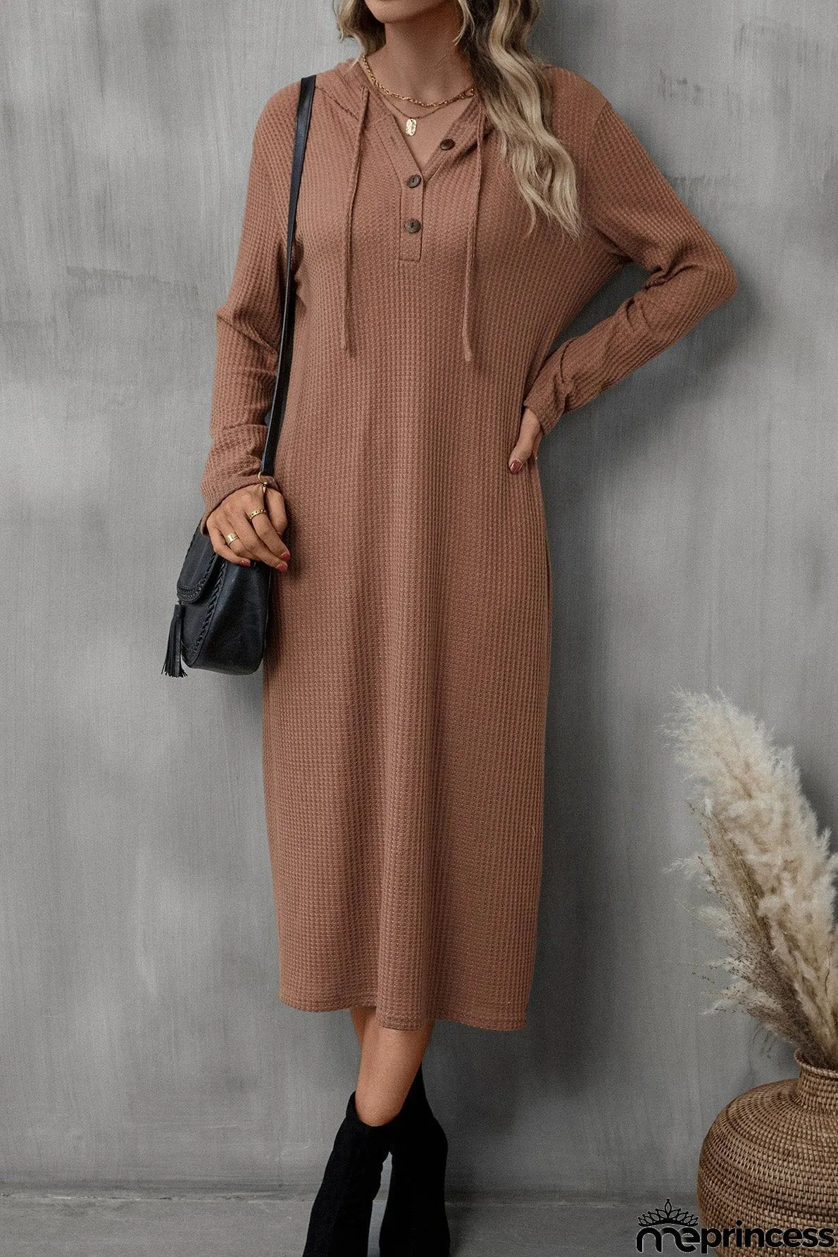 Buttoned Long Sleeve Hooded Dress