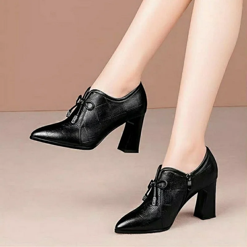 2020 Fall Deep High Heels Woman,Microfiber Leather Shoes,Women Pumps, Pointed Toe,Fashion Footware For Female,Block Heel,Black