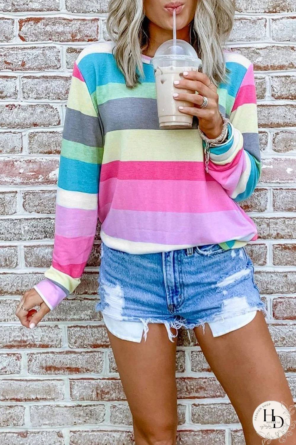 Rainbow Striped Multicolor Thin Tops(5 Colors)