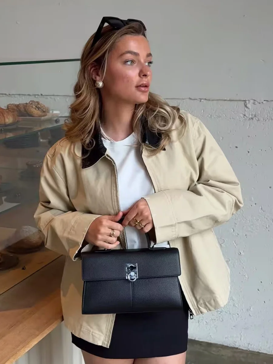 Nigikala Nigikala Women's Clothing 2025 Autumn Collar Long Sleeve Retro-Column Jacket Baseball Uniform Coat Women A15057