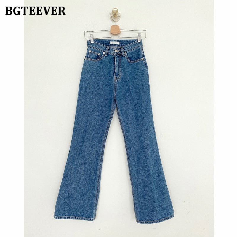 BGTEEVER Casual Loose Straight Women Jeans Pants High Waist Pockets Female Floor-length Wide Leg Denim Trousers 2021 Autumn