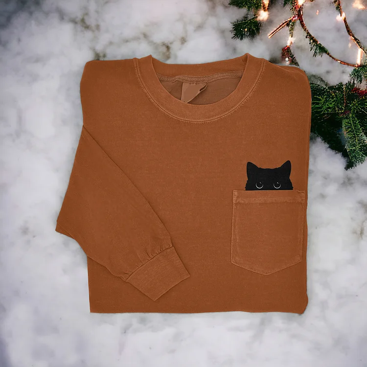 Simpfit Sweatshirt mit abstraktem, kreativem „Black Cat In Bag“-Aufdruck