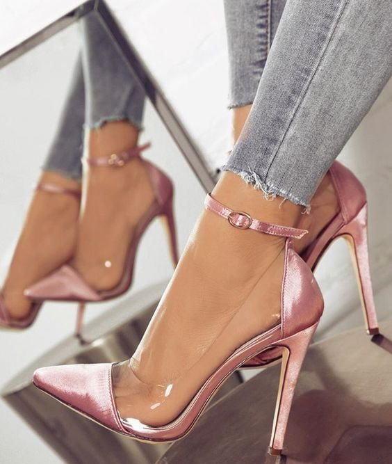 Women's High-heeled Shoes New Toe Monochrome Belt Buckle Fashion Single Shoes Pink Black Apricot Size 34 And 43